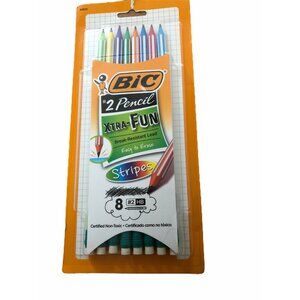 BIC Xtra‎ Fun 2 HB Pencils Striped Durable Leads & Latex Free Erasers Pack Of 8